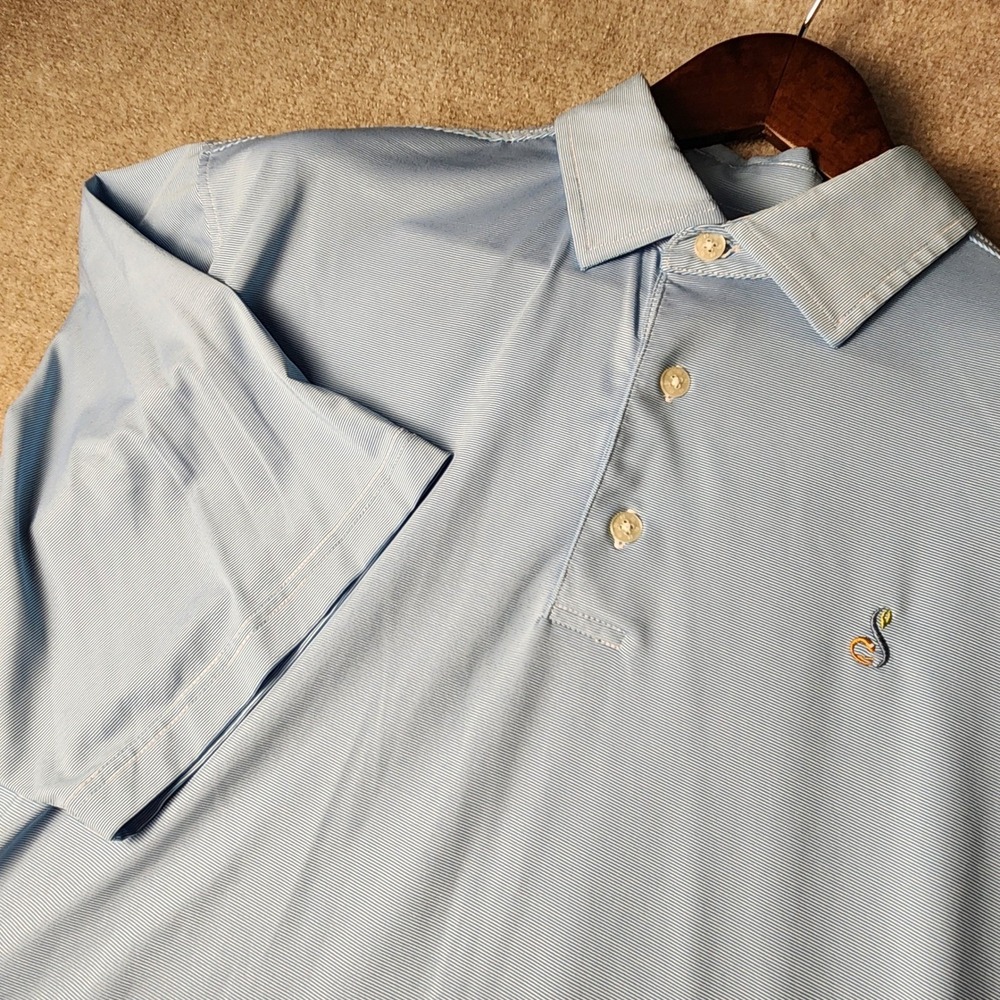 FootJoy Polo Shirt Mens XL Blue White Micro Stripe Short Sleeve Excellent Golf